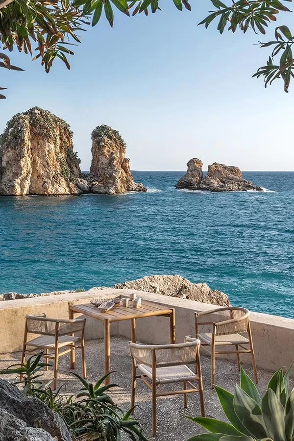 Stackable garden chair in cord and teak KILT by Ethimo