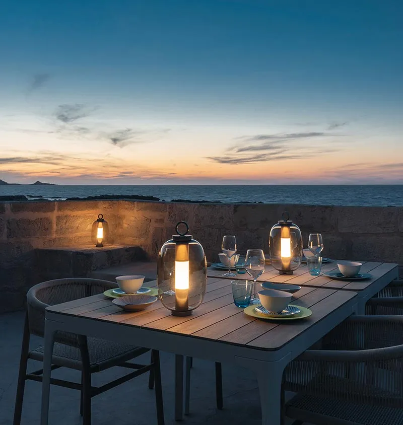 LUCERNA portable LED lamp in metal and blown glass by Ethimo